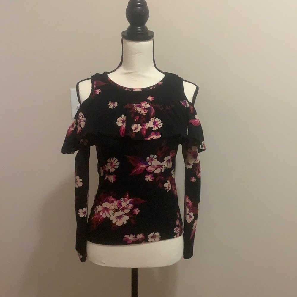 Black fushia floral super soft open shoulder top